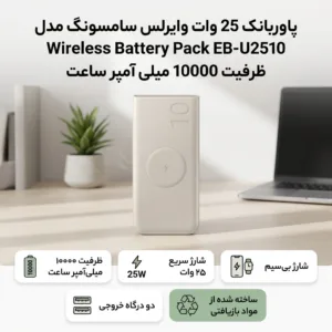 پاوربانک 25 وات وایرلس سامسونگ مدل Wireless Battery Pack EB-U2510 ظرفیت 10000 میلی آمپر ساعت