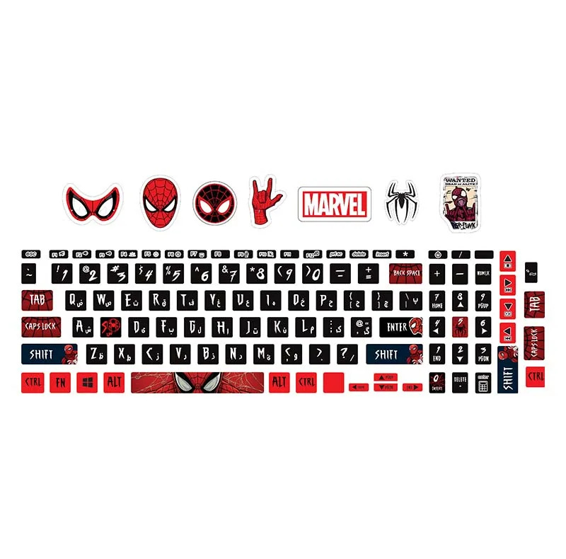 استیکر لپ تاپ توییجین وموییجین طرح Spiderman 01 مناسب برای لپ تاپ ایسوس 15 و 15.6 اینچ به همراه برچسب حروف فارسی کیبورد