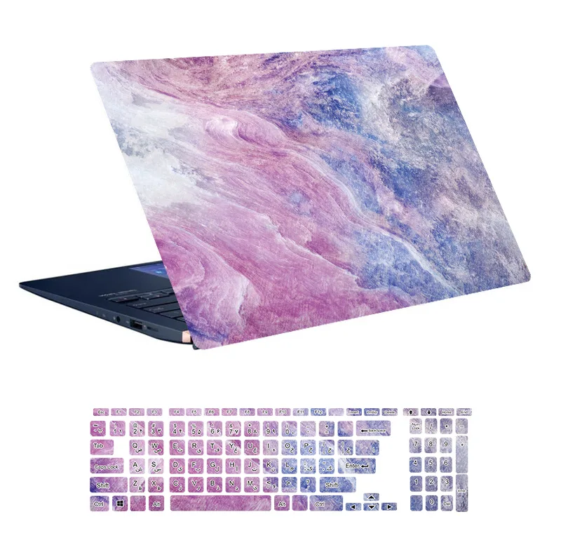 استیکر لپ تاپ توییجین و موییجین طرح Marble کد 45 مناسب برای لپ تاپ 15.6 اینچ به همراه برچسب حروف فارسی کیبورد