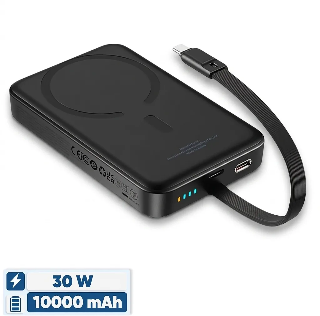 پاوربانک بی‌سیم 30 وات باسئوس مدل Magnetic Mini ظرفیت 10000 میلی آمپر ساعت