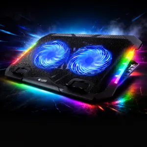 پایه خنککننده لپتاپ گیمینگ لوتوس مدل GF219-RGB دارای دو عدد فن مناسب برای لپ تاپهای 13 تا 16 اینچی