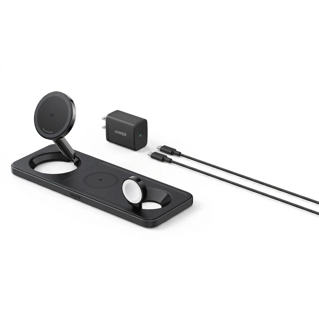 شارژر رومیزی انکر مدل MagGo Wireless Charging به همراه شارژر دیواری 40 وات انکر و کابل USB-C به طول 1.5 متر
