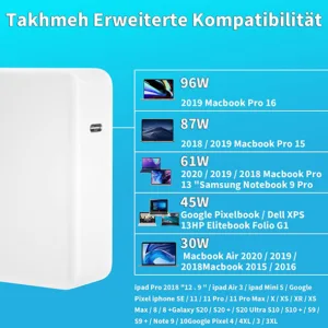 آداپتور برق 96 وات مدل type-c مناسب برای مک بوک پرو