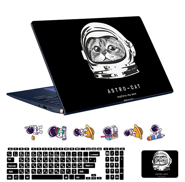 استیکر لپ تاپ توییجین و موییجین طرح astronaut کد 34 مناسب برای لپ تاپ 15.6 اینچ به همراه برچسب حروف فارسی کیبورد