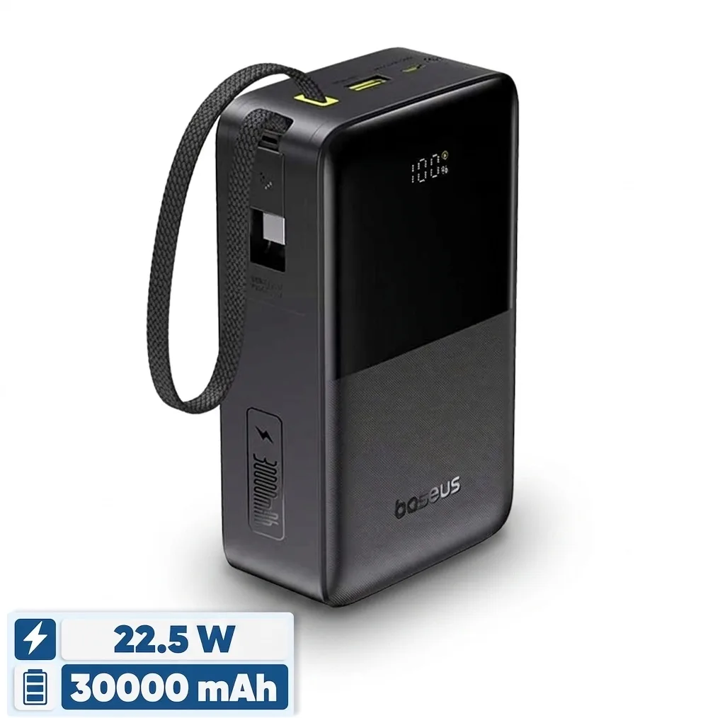پاوربانک 22 وات بیسوس مدل EnerFill FC51 Bipow 2 Pro ظرفیت 30000 میلی‌آمپرساعت به همراه کابل متصل USB-C