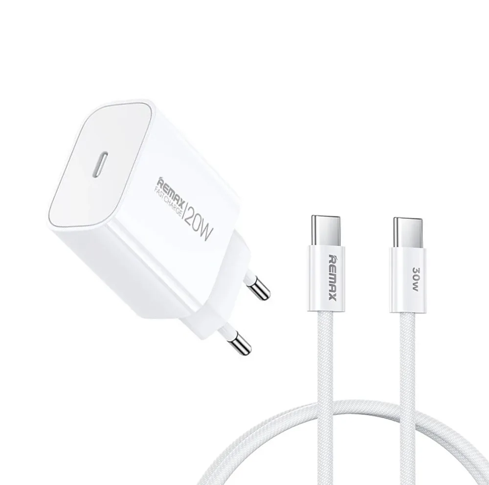 شارژر دیواری 20 وات ریمکس مدل IPHONE 15 پورت PD به همراه کابل تبدیل USB-C