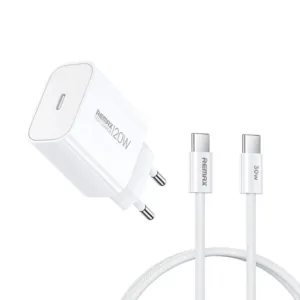 شارژر دیواری 20 وات ریمکس مدل 20W EU پورت PD به همراه کابل تبدیل USB-C