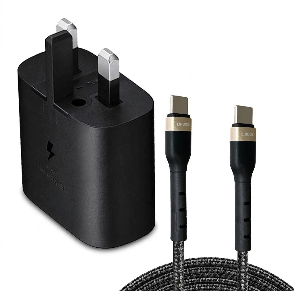 شارژر دیواری 25 وات لیندوس پلاس مدل Galaxy S23 FE با کابل USB-C