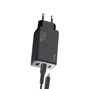 شارژر دیواری 65 وات 3 پورت تراسمی مدل CH05-047 Super Fast Charge PD 65W GaN به همراه کابل USB-C"