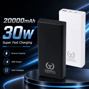 پاوربانک 30 وات یوشیتا مدل YP-001 ظرفیت 20000 میلی‌آمپر‌ساعت به همراه یک عدد کابل USB-A به USB-C
