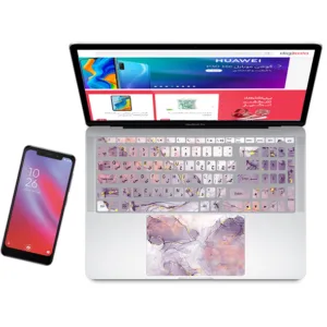 استیکر لپ تاپ راتیانا مدل marble 8 مناسب برای لپ تاپ 15 تا 17 اینچ به همراه برچسب حروف فارسی کیبورد