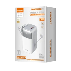 پاور بانک ۲۲.۵ وات الدینیو مدل PQ50 ظرفیت ۵۰۰۰۰ میلی آمپر ساعت به همراه کابل USB-C