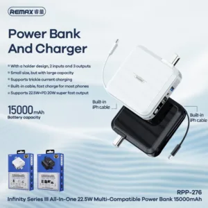 پاوربانک ریمکس مدل Infinity All in one - AC charger-RPP-276 ظرفیت 15000 میلی آمپرساعت