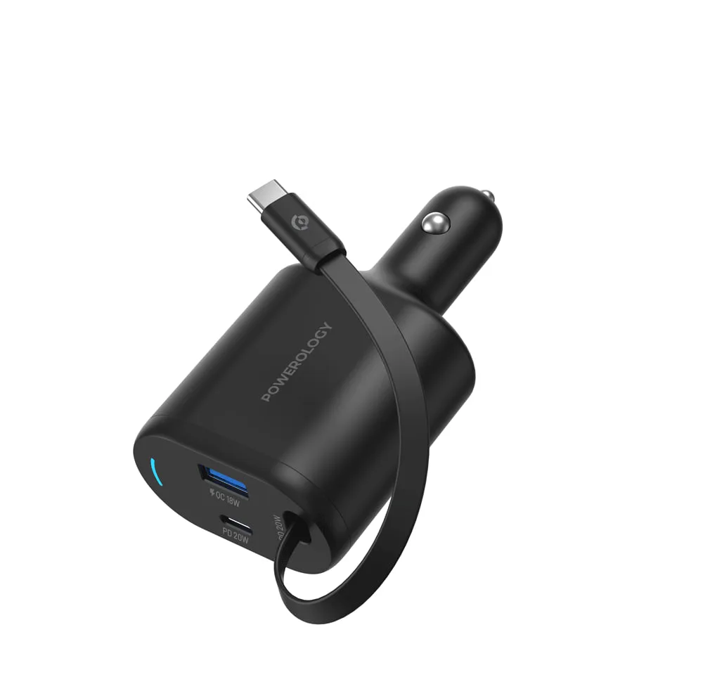 شارژر فندکی 70 وات پاورولوجی مدل Powerology Type-C Retractable Car Charger