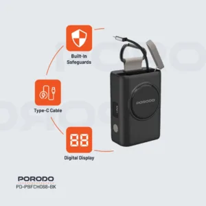 پاوربانک 45 وات پرودو مدل PB068 ظرفیت 10000 میلی‌آمپرساعت به همراه کابل USB-C و آویز کارابین