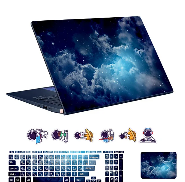 استیکر لپ تاپ توییجین و موییجین طرح Space  کد 156 مناسب برای لپ تاپ 15.6 اینچ به همراه برچسب حروف فارسی کیبورد