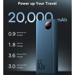 پاوربانک 65 وات بیسوس مدل PPADM65-S ظرفیت 20000 میلی آمپر ساعت به همراه کابل USB-C به USB-A