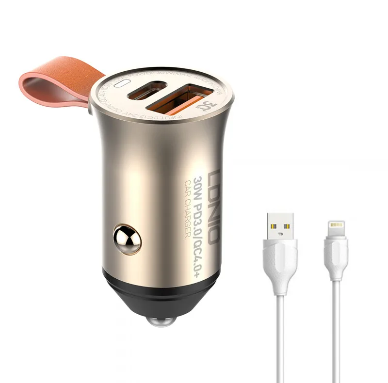 شارژر فندکی الدینیو مدل C506Q-30W به همراه کابل تبدیل USB-C