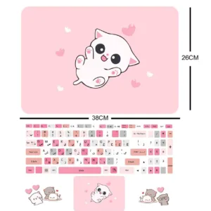 استیکر لپ تاپ مدل cute cat 02 مناسب برای لپ تاپ 15 تا 17 اینچ به همراه برچسب حروف فارسی کیبورد