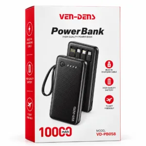 پاوربانک 15 وات وندنس مدل PB058 ظرفیت 10000 میلی‌آمپرساعت به همراه کابل USB-C، لایتنینگ و Micro USB