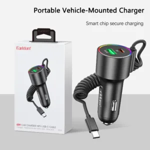 شارژر فندکی 83 وات دو پورت ارلدام مدل CC44 به همراه کابل USB-C