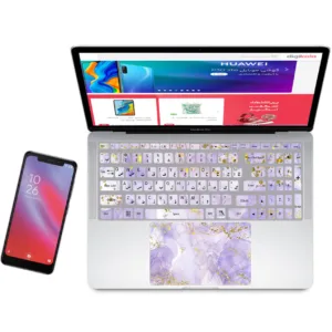 استیکر لپ تاپ مدل marbel کد 12 مناسب برای لپ تاپ 15 تا 17 اینچ به همراه برچسب حروف فارسی کیبورد
